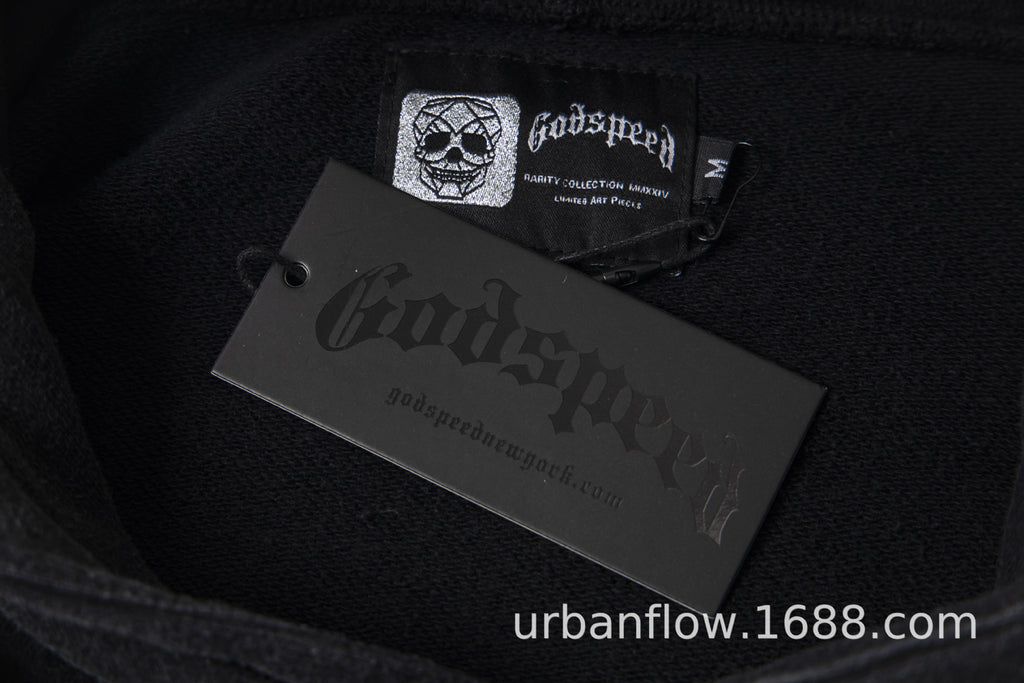 Vintage-Washed Pure Cotton Hip-Hop/Streetwear Hoodie with Print