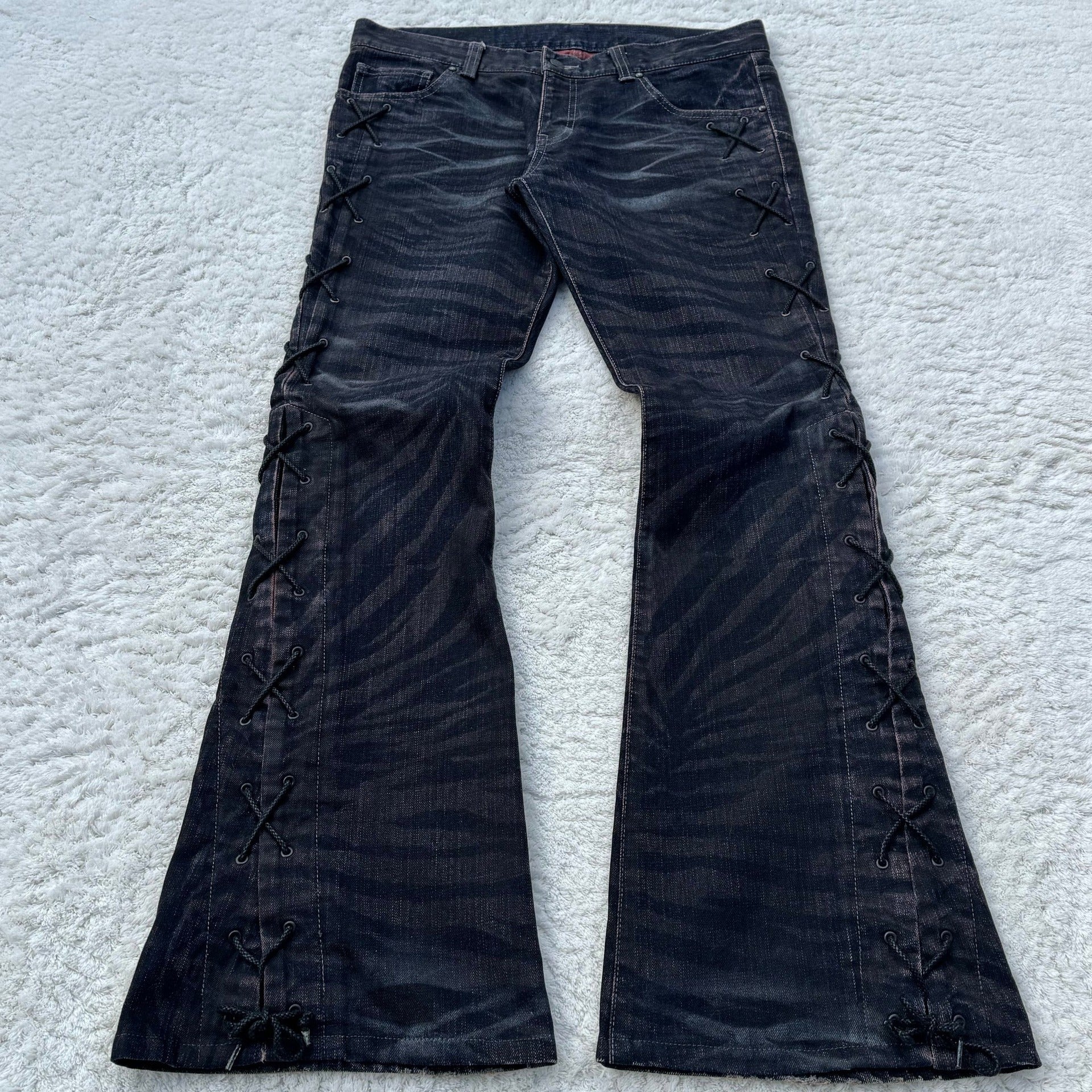 Y2K Dark-Style Patchwork Embroidered Flare Jeans