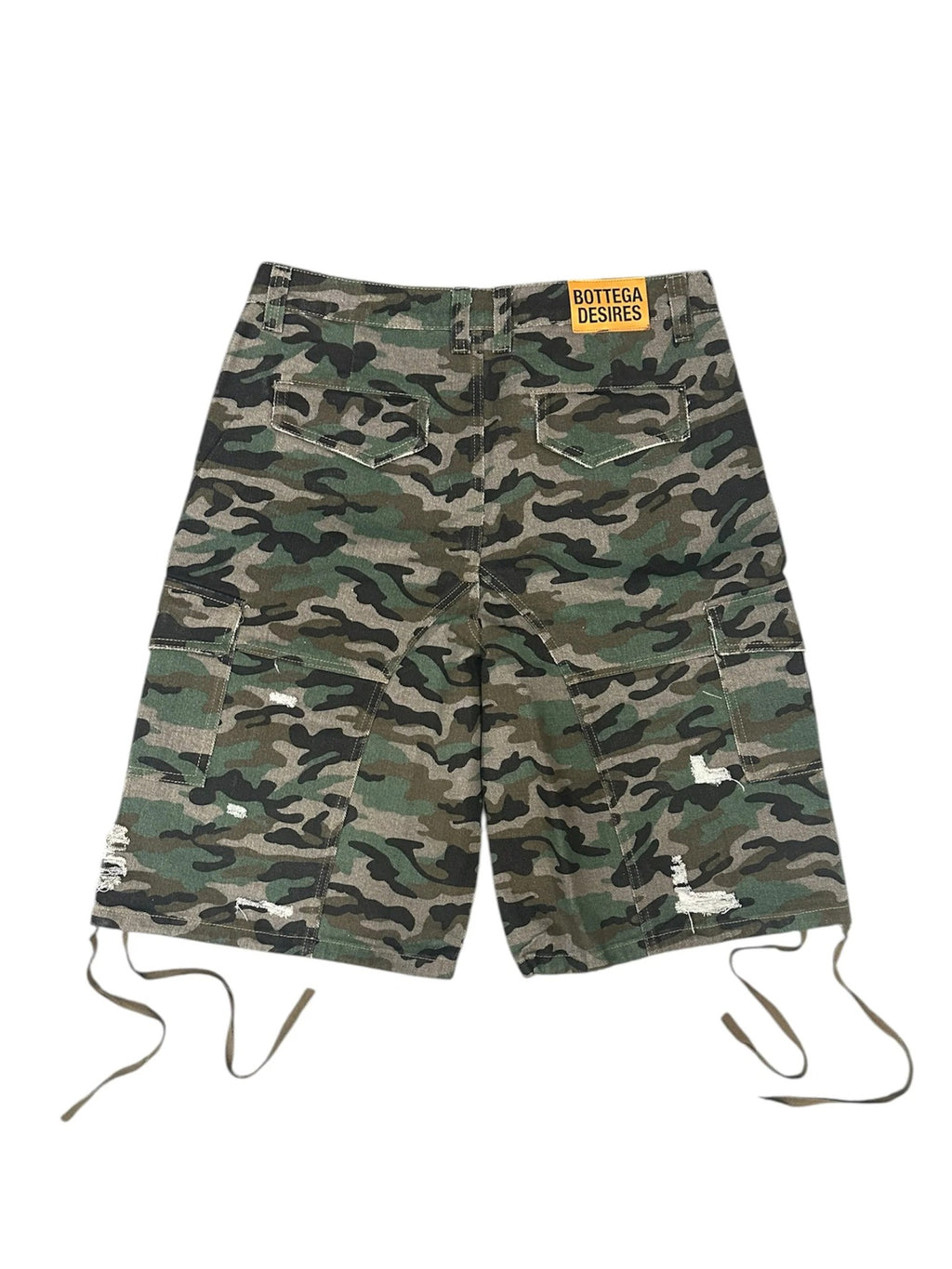 Camouflage Distressed Denim Cargo Shorts