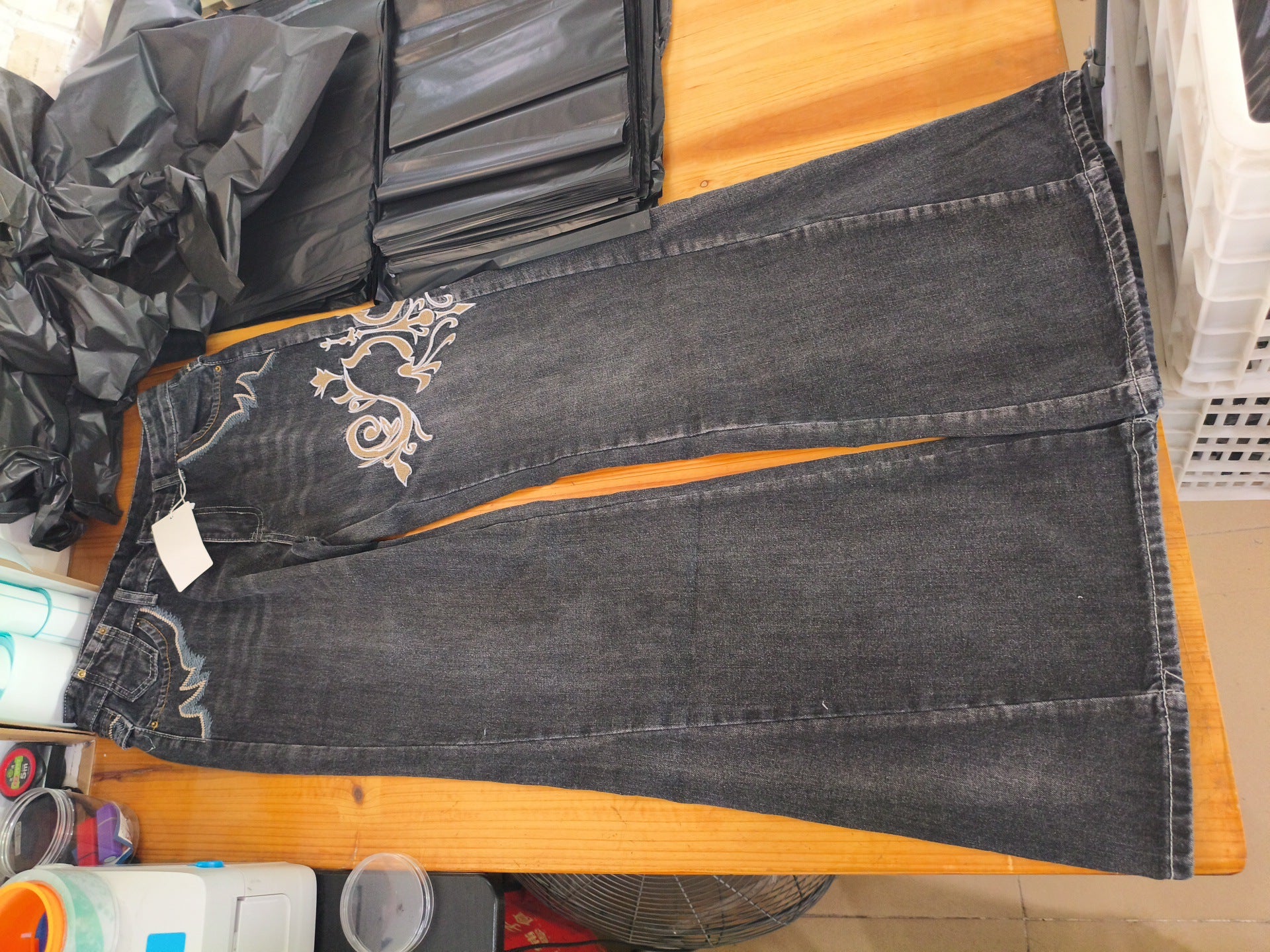 Y2K Dark-Style Patchwork Embroidered Flare Jeans