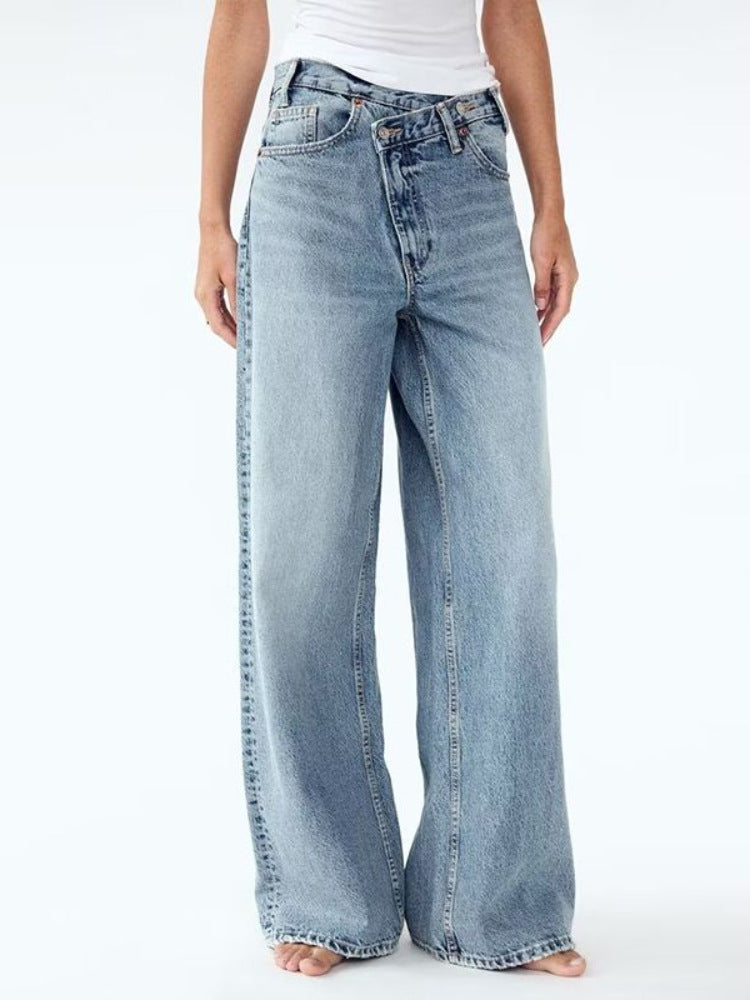 Y2K Casual Fashion Washed Jeans with Irregular Design