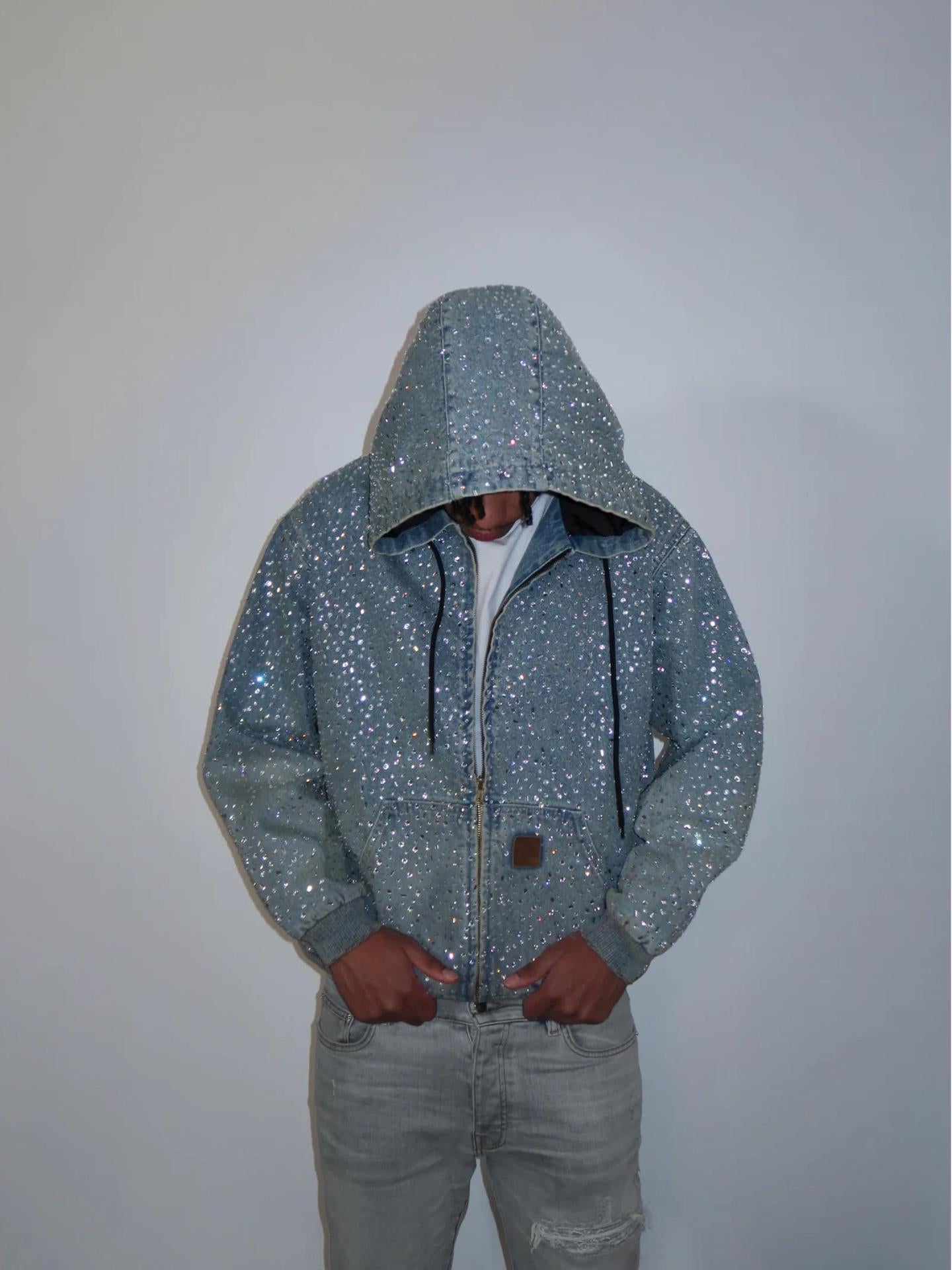 Y2K hip-hop heavy-duty rhinestone denim jacket