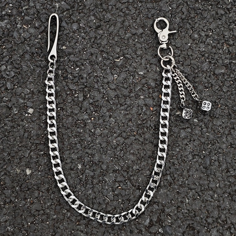 Silver Wallet Chain with Dice Charm – Punk Style