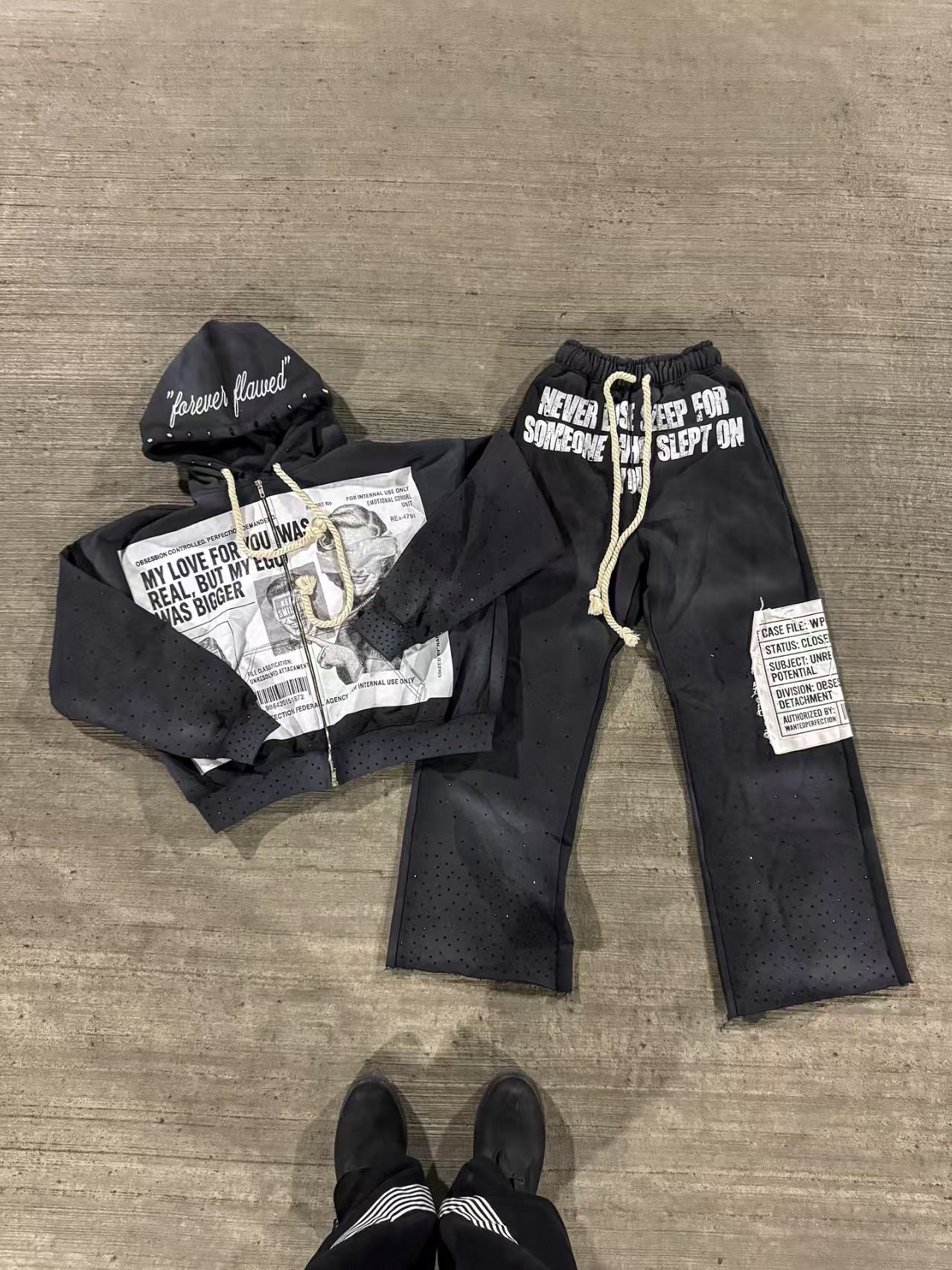 Y2K Newspaper Portrait Print Hoodie Sweatpants