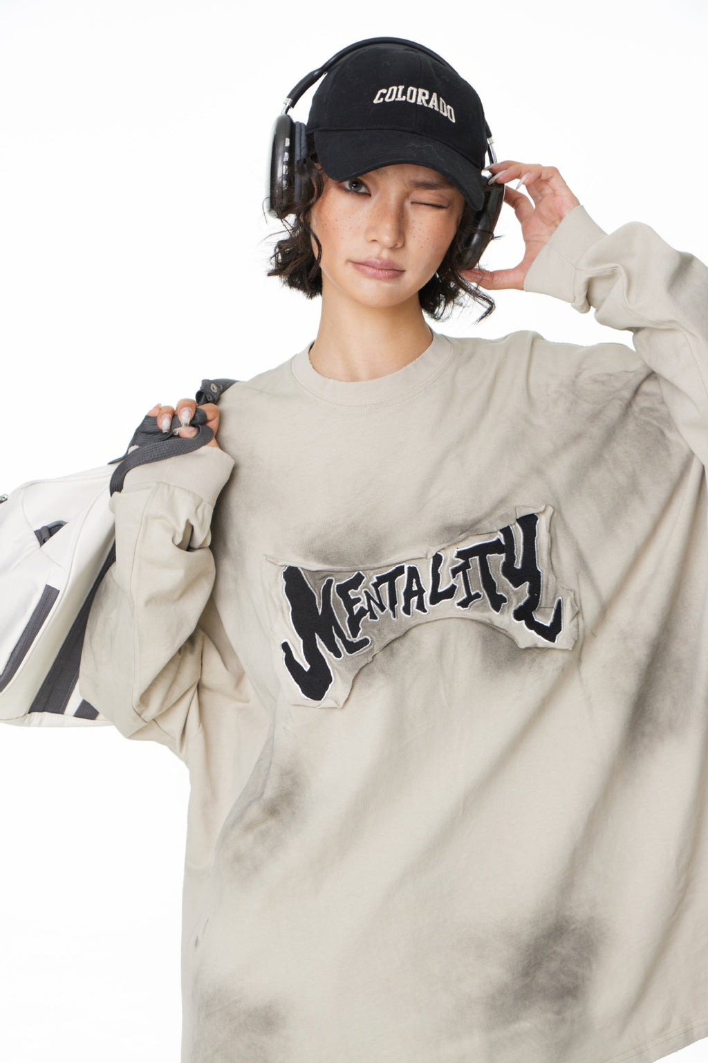 YAVIORA distressed tee with patchwork embroidery