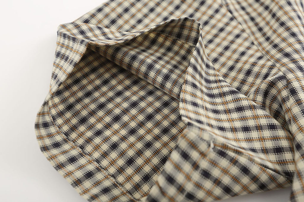 YAVIORA Denim Collar Plaid Shirt