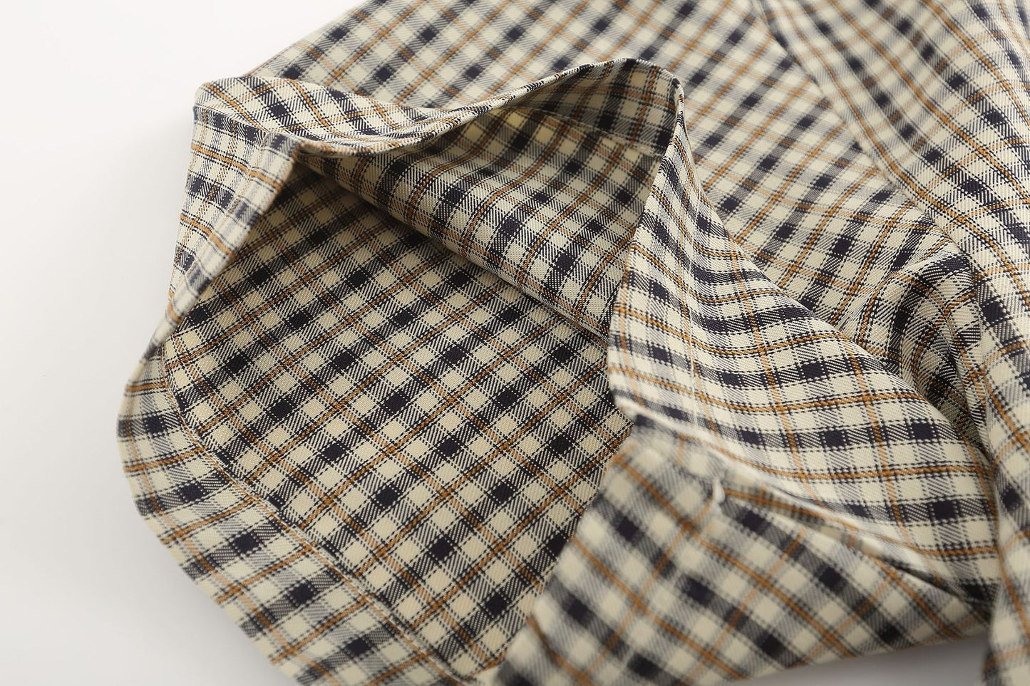 YAVIORA Denim Collar Plaid Shirt