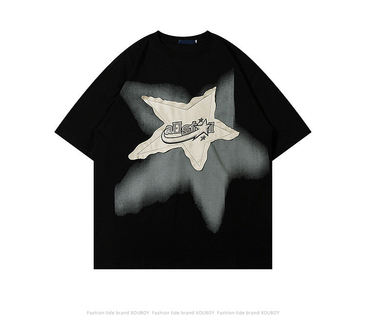 Yaviora American Retro Star Appliqué Short-Sleeve T-Shirt