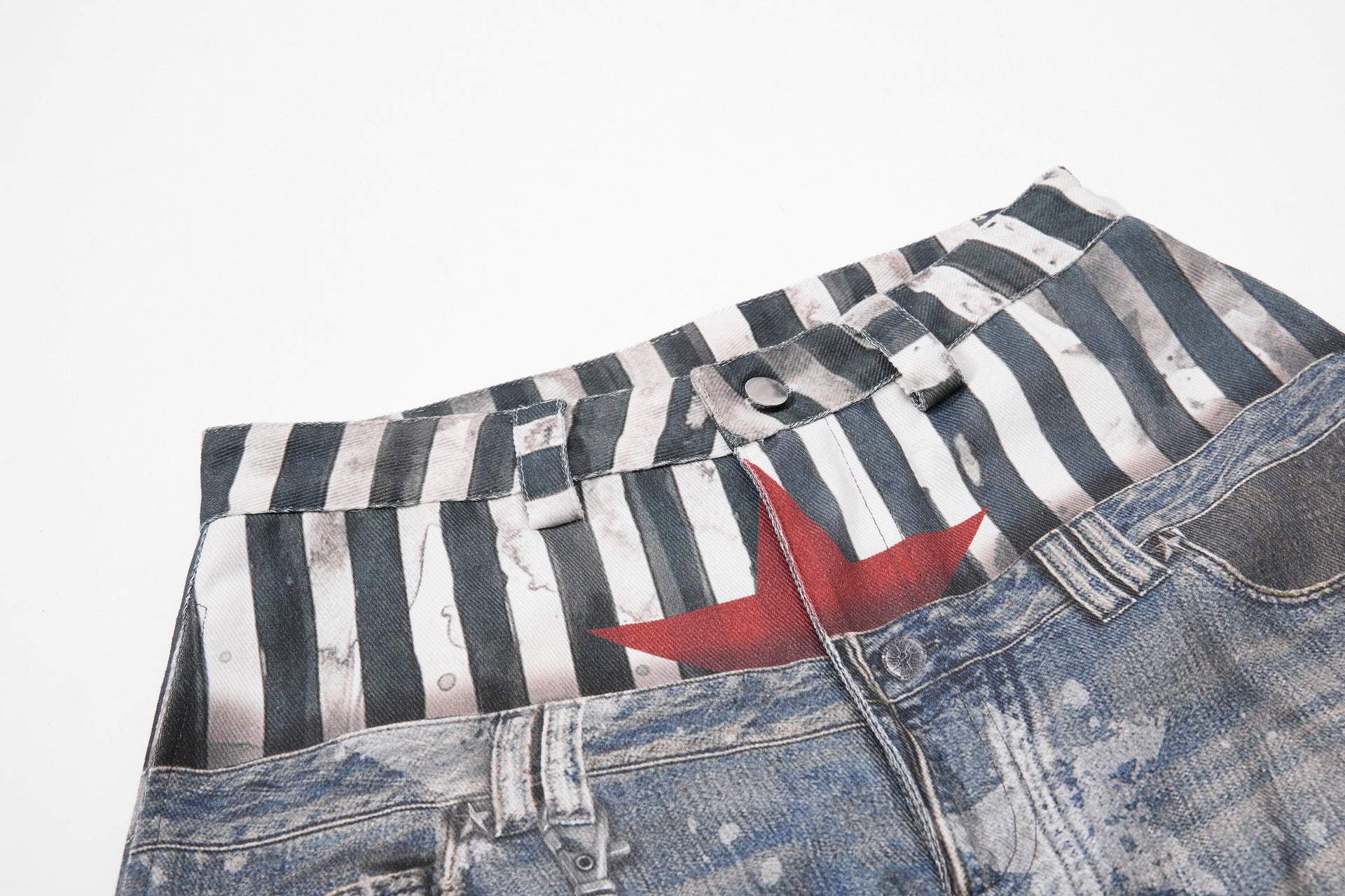 YAVIORA Star Print Fake Two-Piece Jeans
