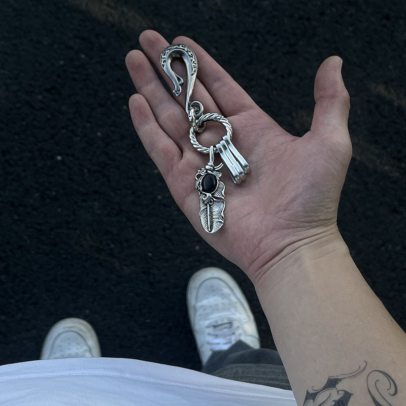 Silver Feather Keychain Gothic Charm Men Women Gift