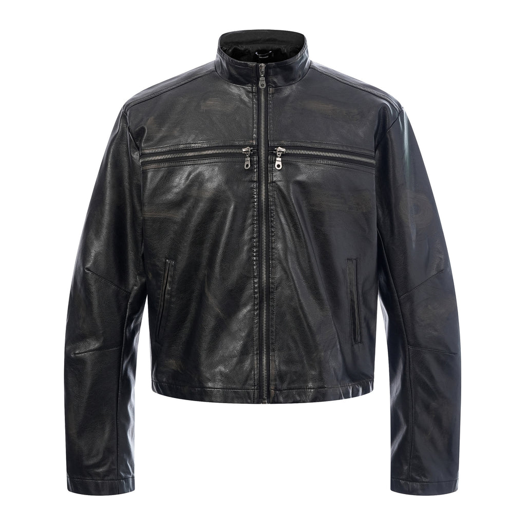 YAVIORA Riveted PU Leather Motorcycle Jacket