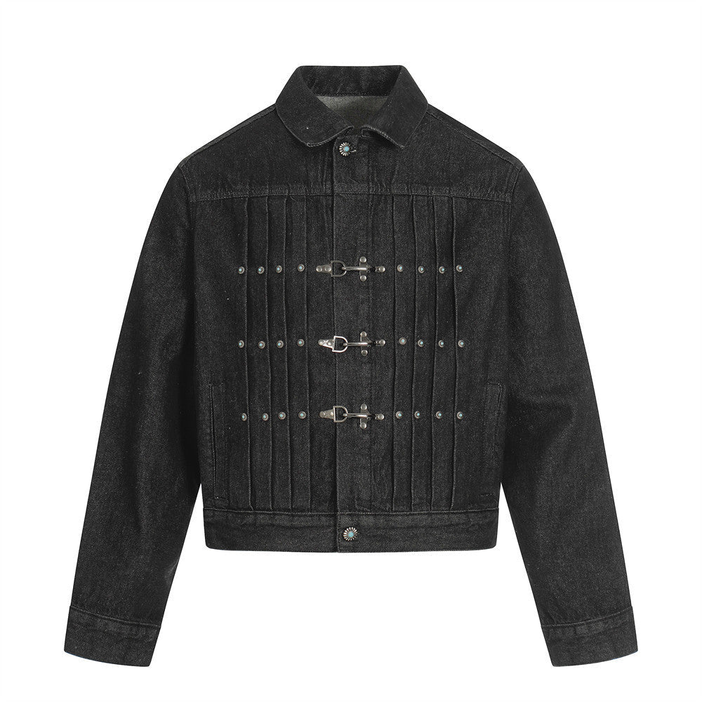 YAVIORA Pleated Denim Jacket