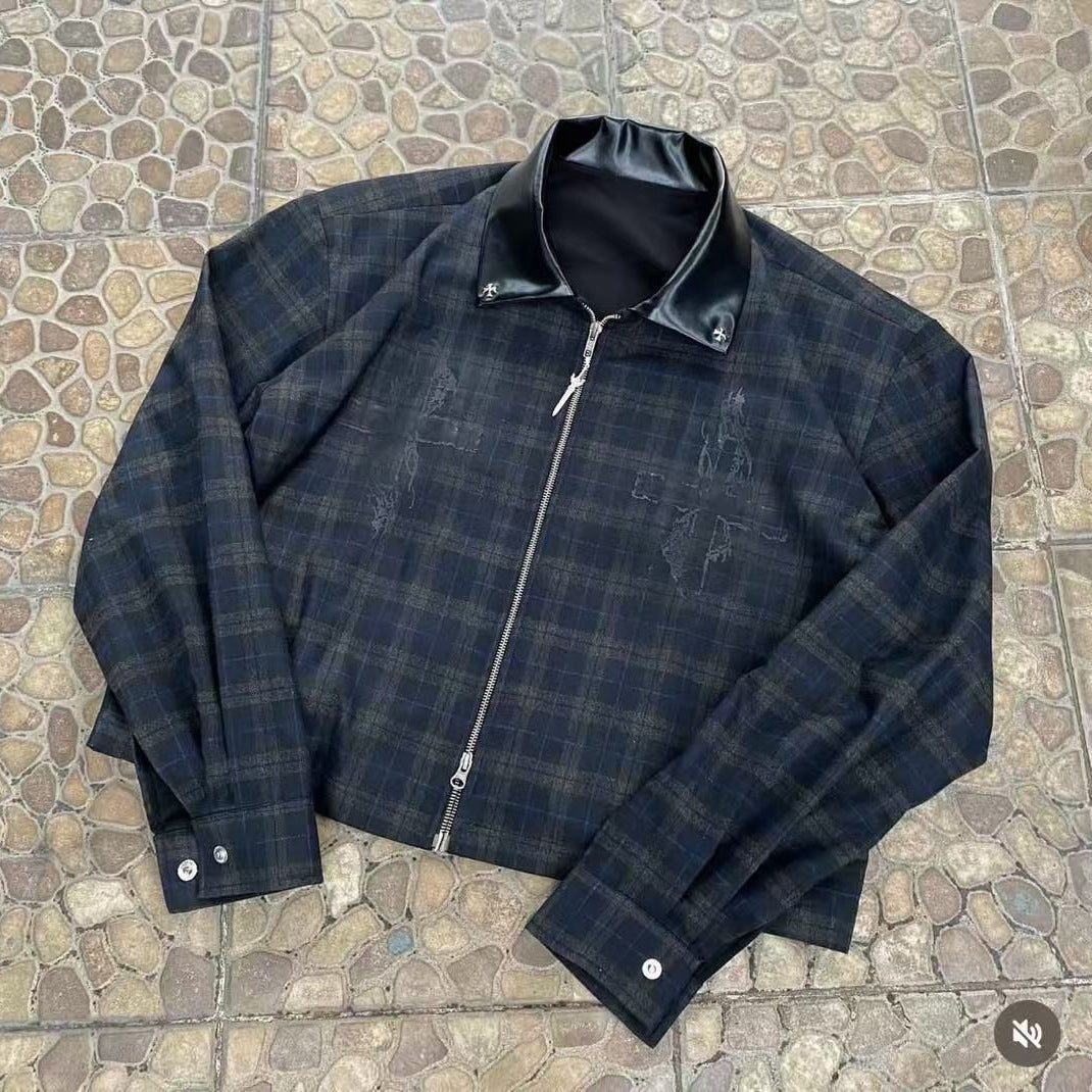 Retro Striped Pullover Jacket with 3D Embroidery and Dual Zippers