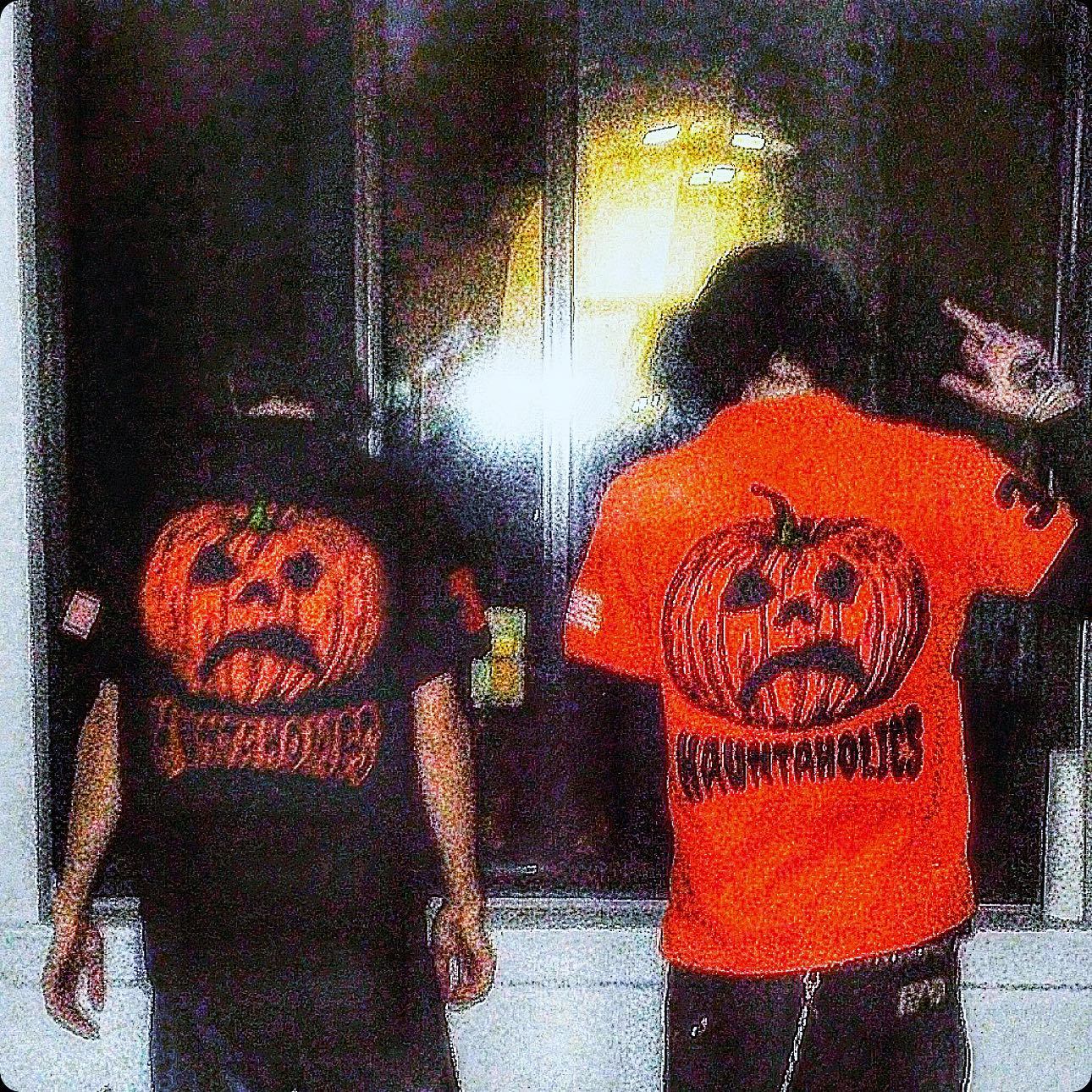 Fully embroidered Halloween pumpkin-head polo shirt