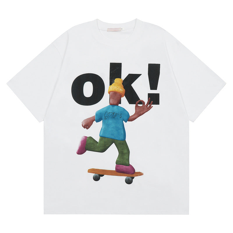 Yaviora Campus Letter OK Print Short-Sleeve T-Shirt