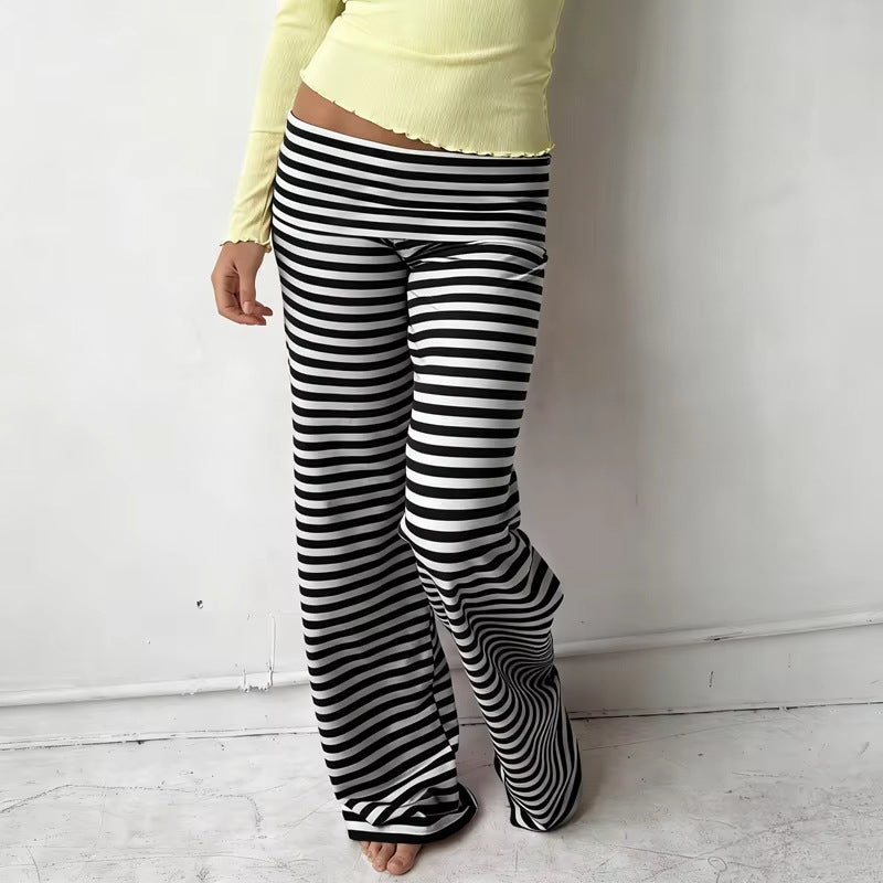 Women's Y2K Striped Fold-Over Waist Butt-Lifting Trousers