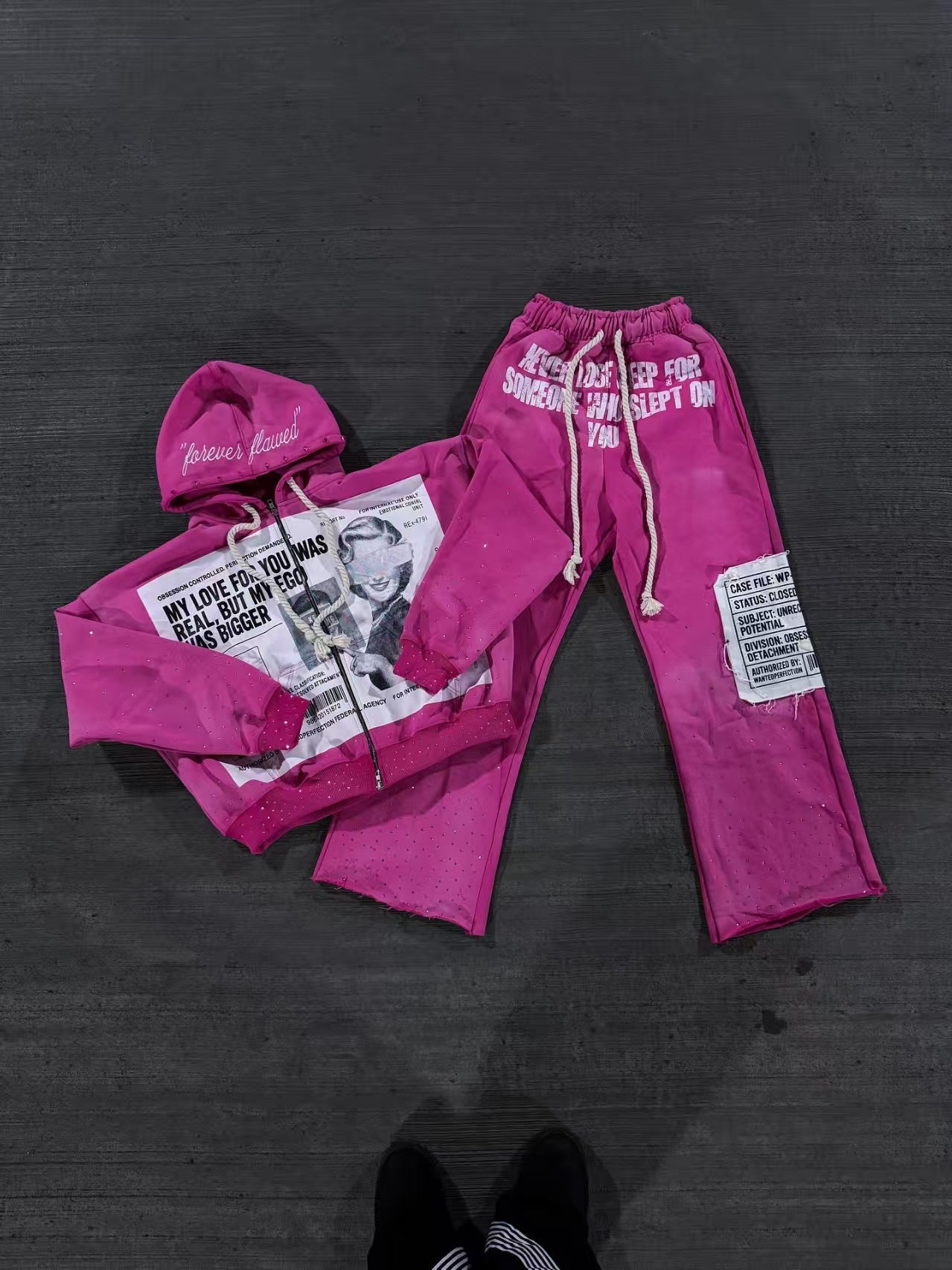 Y2K Newspaper Portrait Print Hoodie Sweatpants