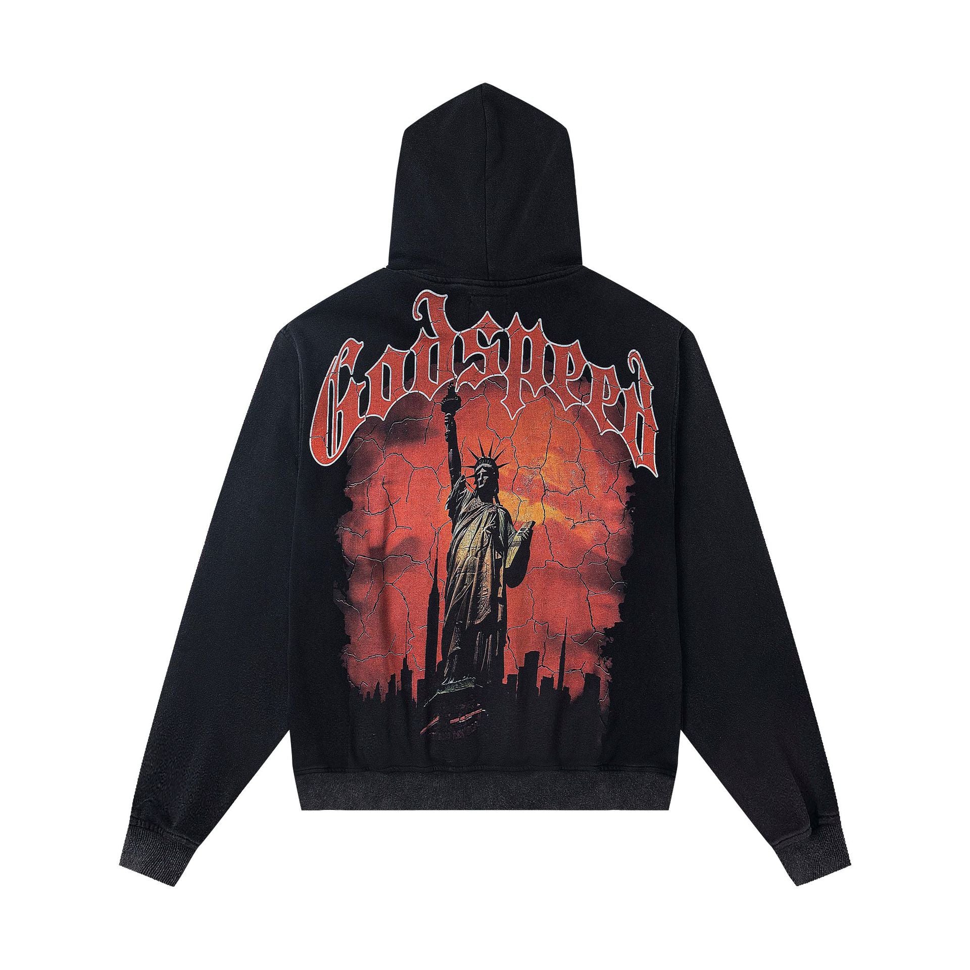 Vintage-Washed Pure Cotton Hip-Hop/Streetwear Hoodie with Print