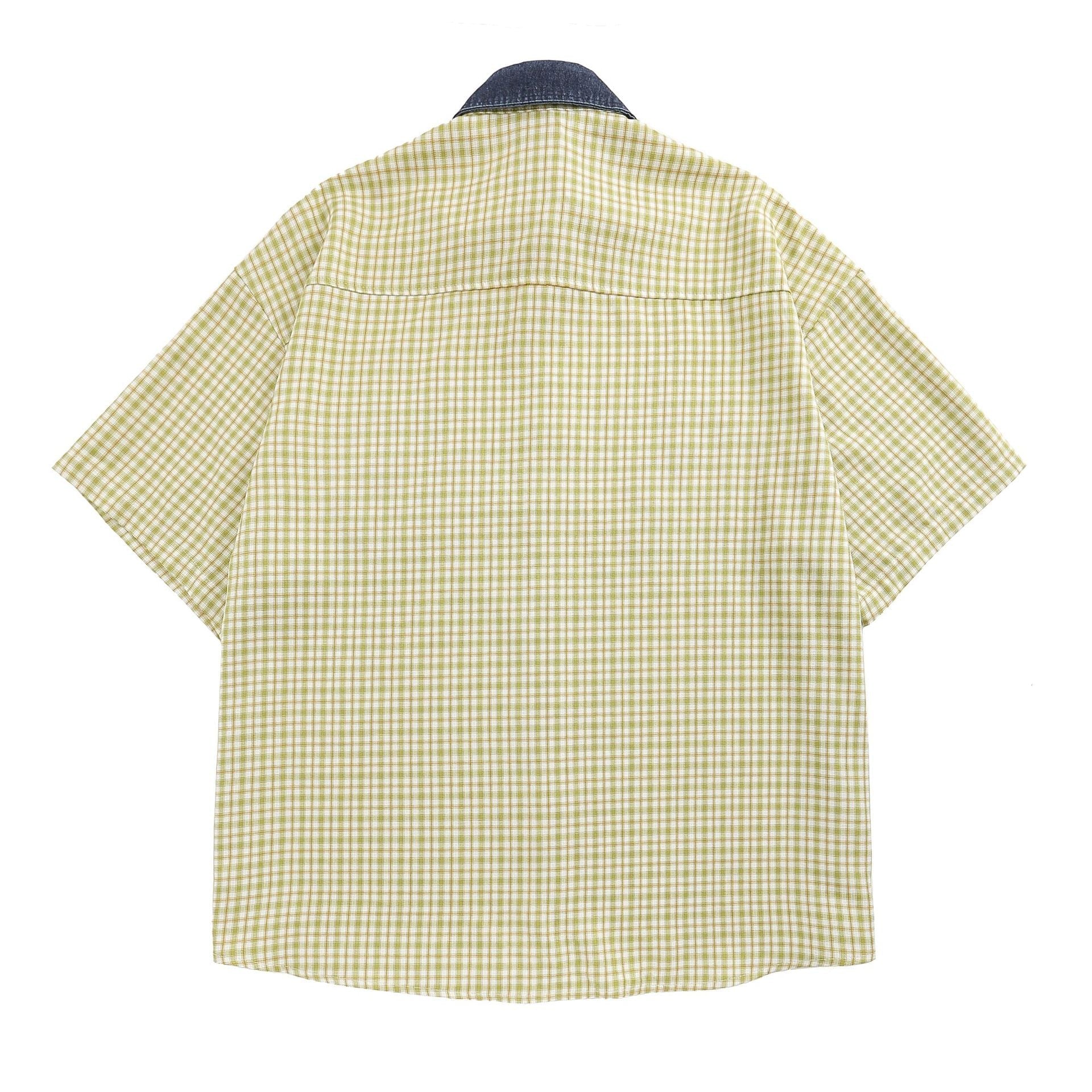 YAVIORA Denim Collar Plaid Shirt