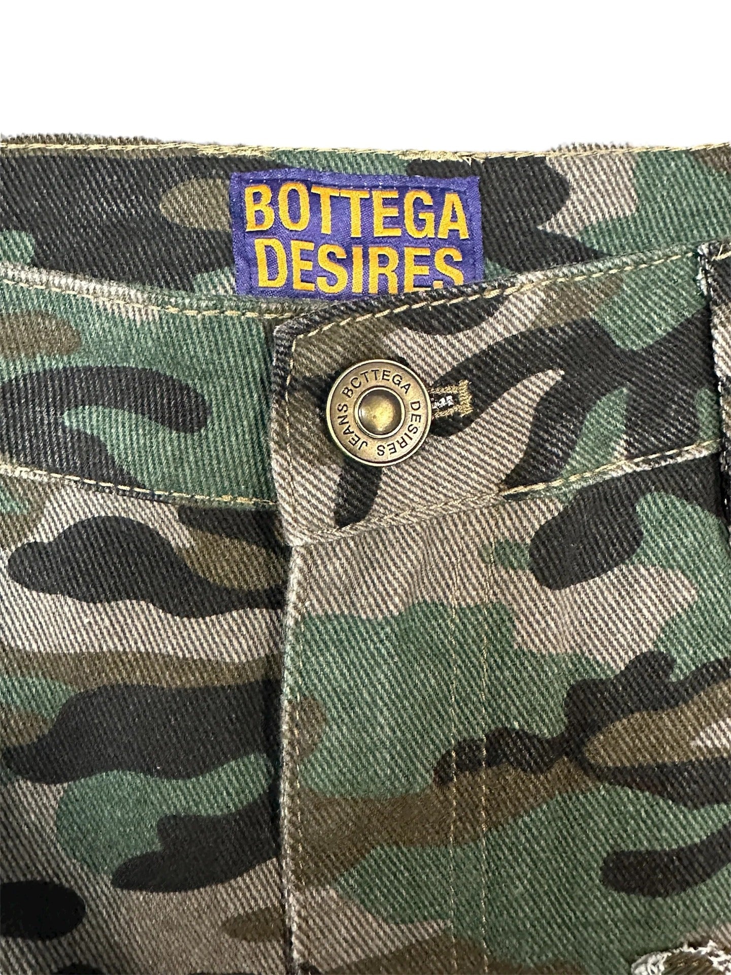 Camouflage Distressed Denim Cargo Shorts
