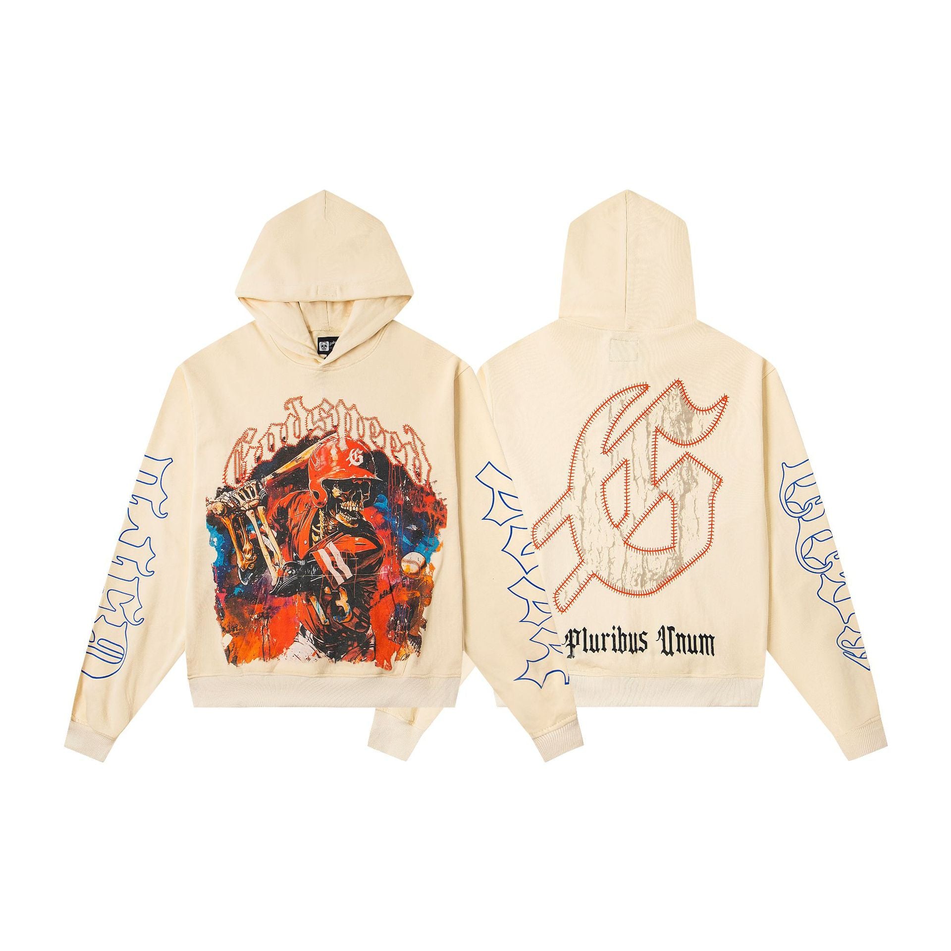 Vintage-Washed Pure Cotton Hip-Hop/Streetwear Hoodie with Print