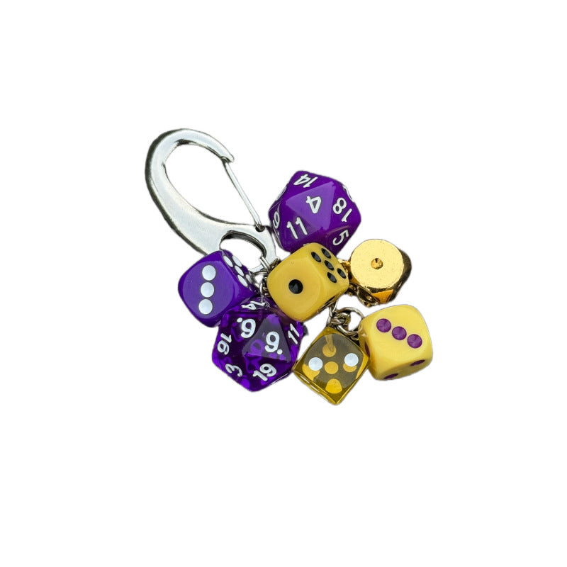 RPG Dice Keychain Bag Charm Purple Yellow Polyhedral
