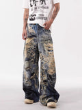 Y2K Graffiti-destructive 3D digital distressed jeans for men