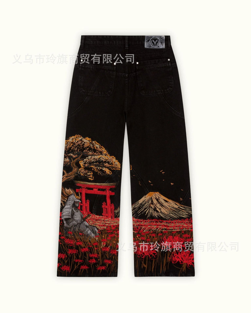 Vintage-Style Wide-Leg Jeans with Intricate Embroidery