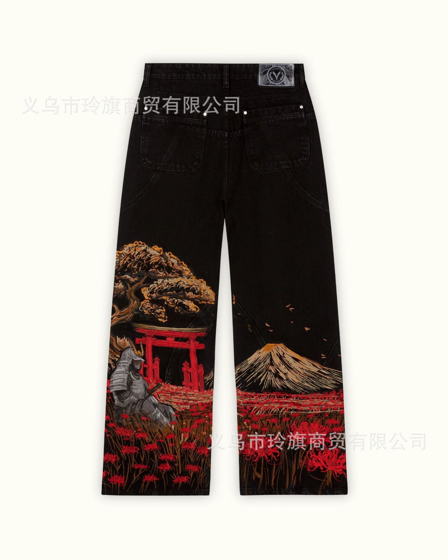 Vintage-Style Wide-Leg Jeans with Intricate Embroidery
