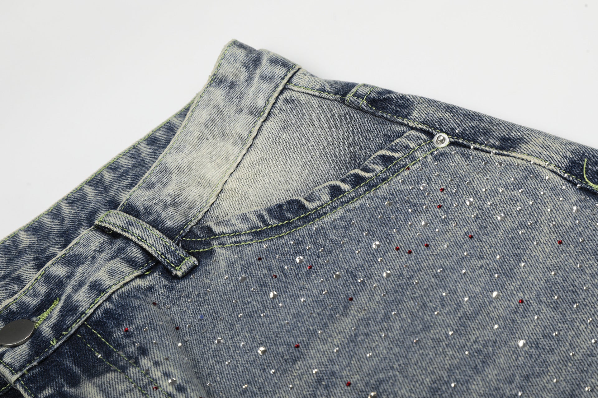 YAVIORA Rhinestone Wash Denim Shorts