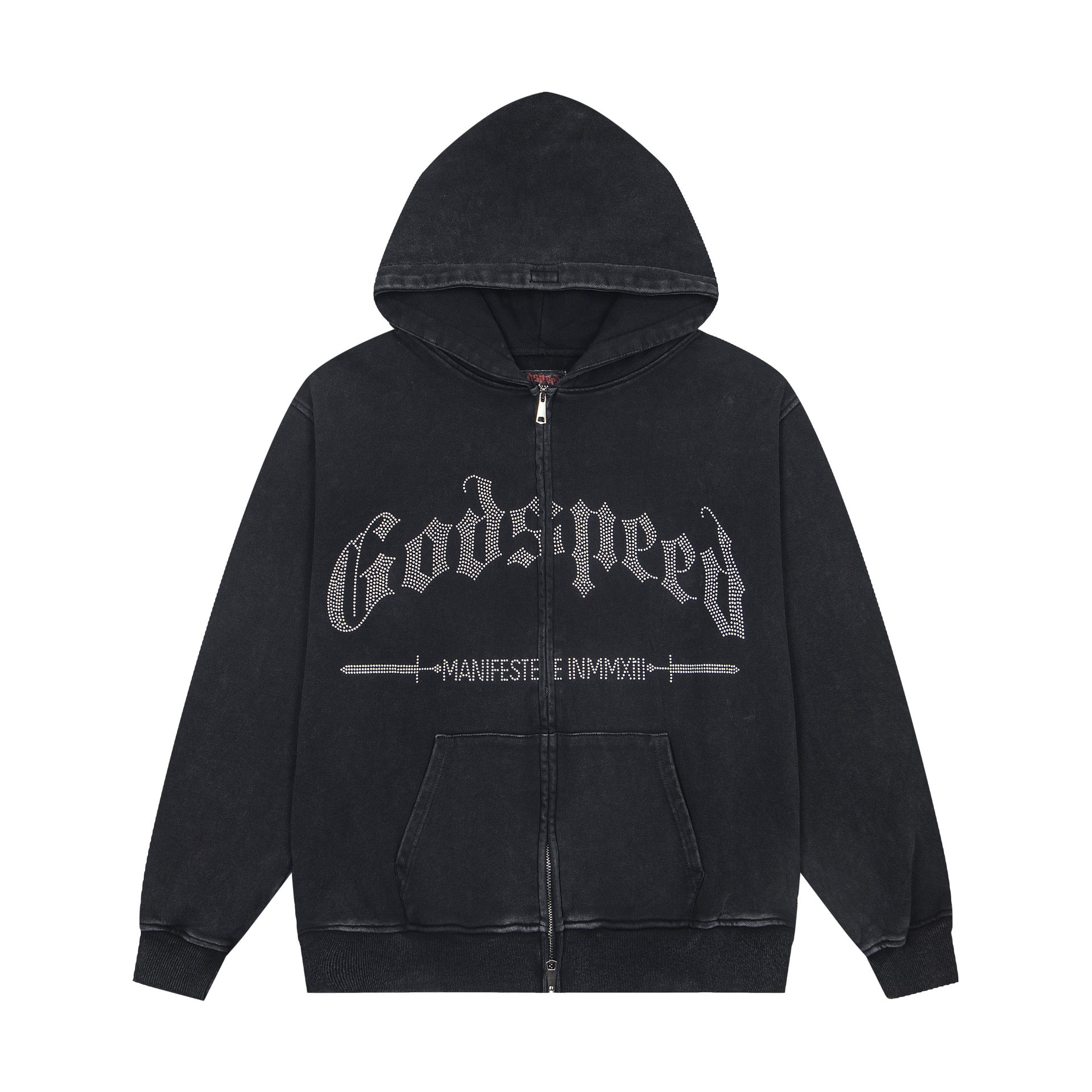 Vintage-Washed Pure Cotton Hip-Hop/Streetwear Hoodie with Print