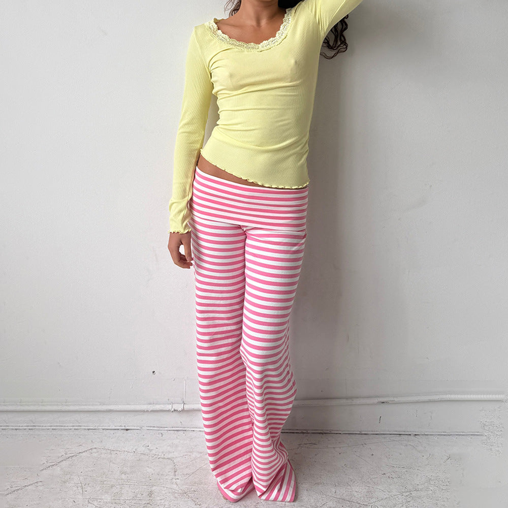 Women's Y2K Striped Fold-Over Waist Butt-Lifting Trousers