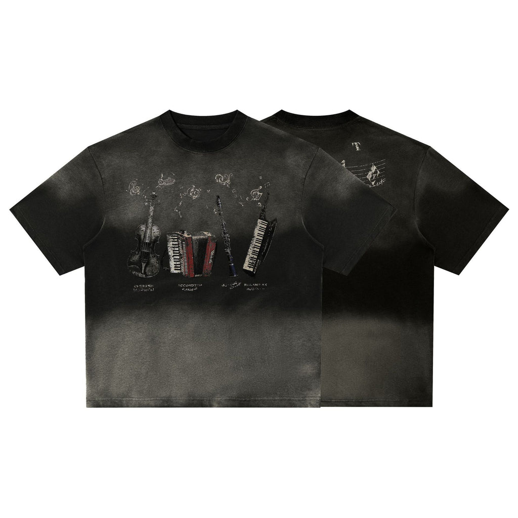 YAVIORA Vintage Music Instrument Gradient t shirt