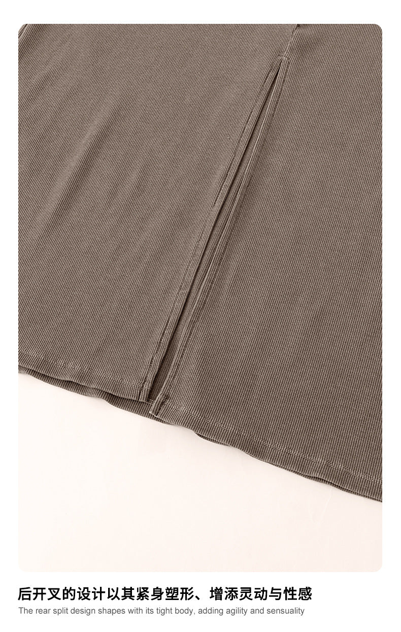 Yaviora Short-Sleeve Long Dress Slim Fit Bodycon Slit Skirt