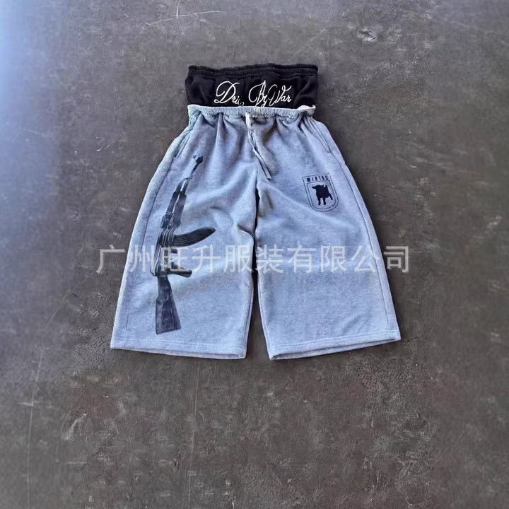 Street-Style Sweatpants with Embroidery and AK-47 Print