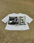 Street-style graffiti and vinyl record print T-shirt