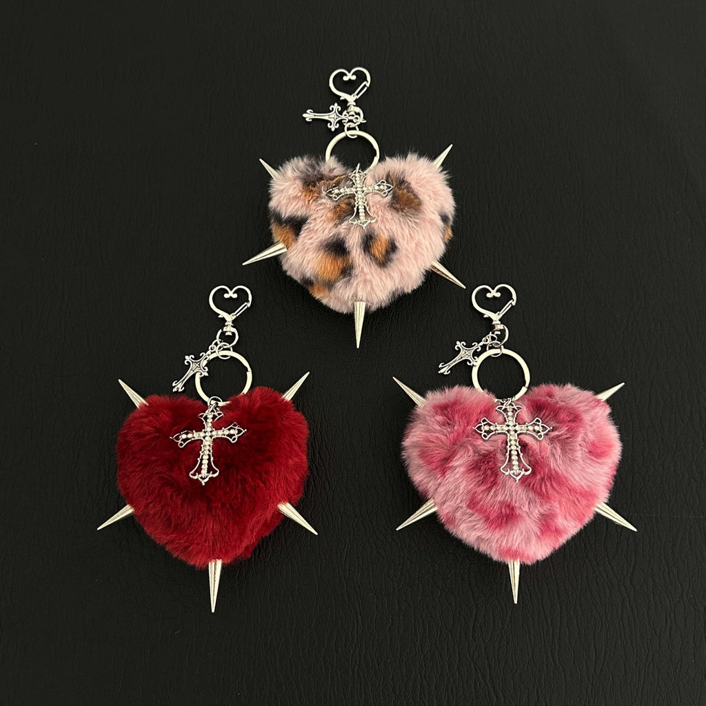 Y2K Spiked Plush Heart Keychain