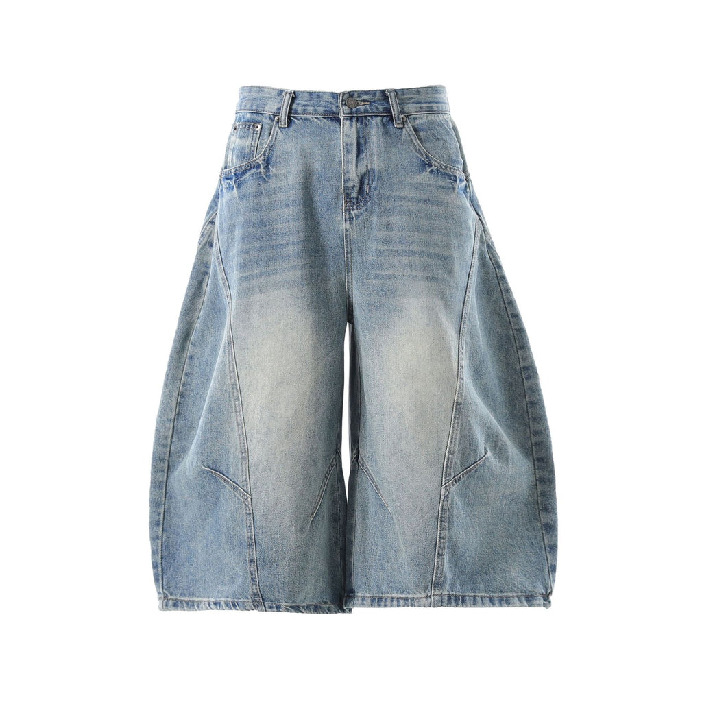 YAVIORA Vintage Washed Scimitar Fit Denim Shorts