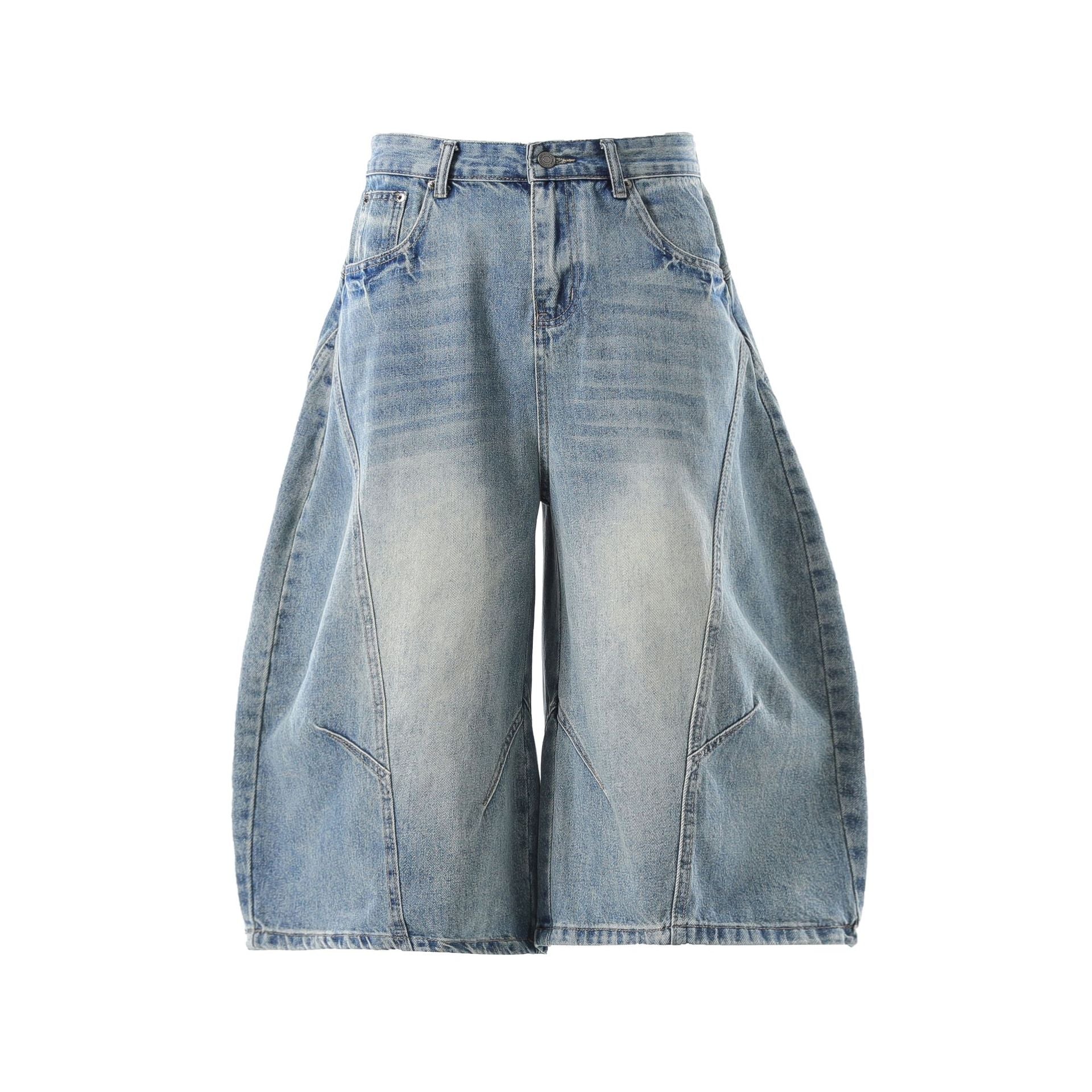 YAVIORA Vintage Washed Scimitar Fit Denim Shorts