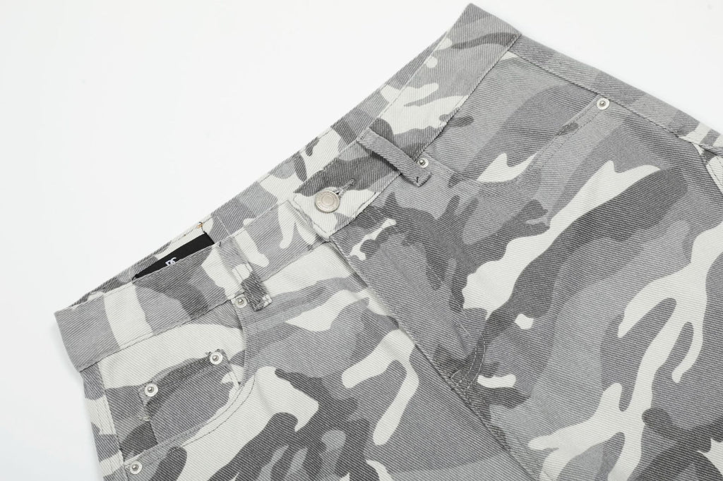 YAVIORA Gray and White Camouflage Cargo Pants