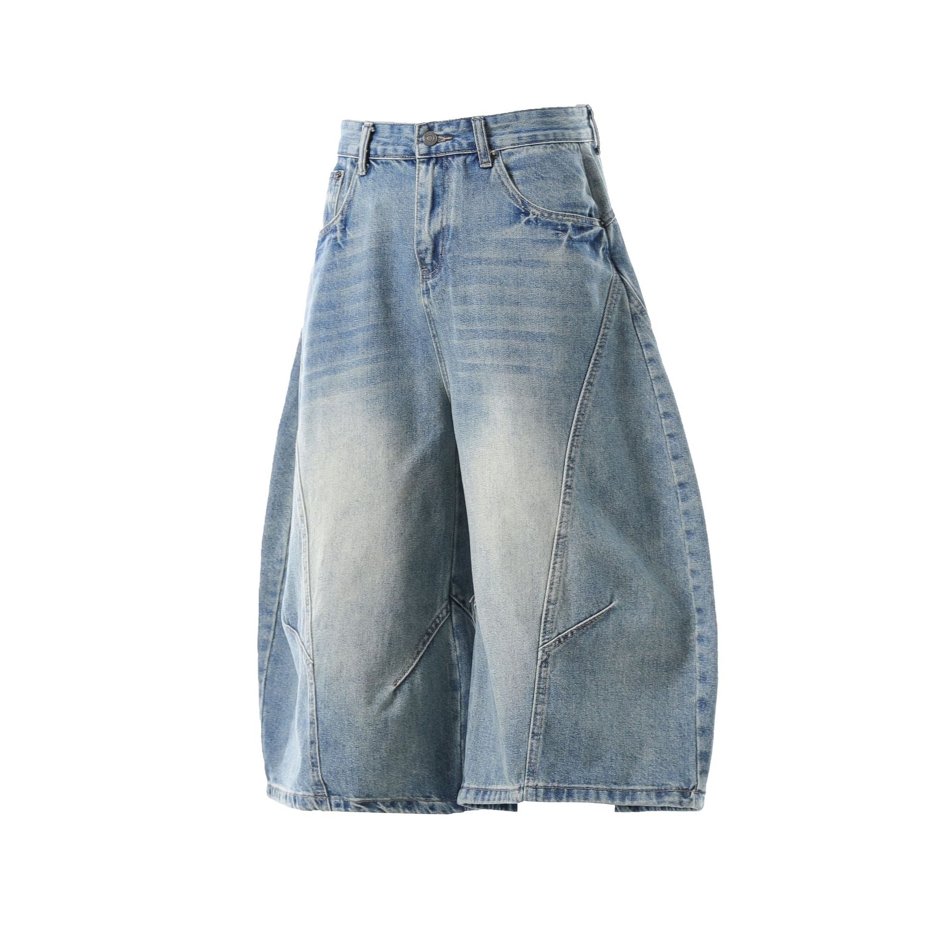 YAVIORA Vintage Washed Scimitar Fit Denim Shorts
