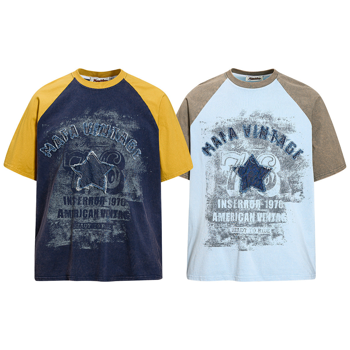 YAVIORA Mafa Vintage Star Color Block T Shirt