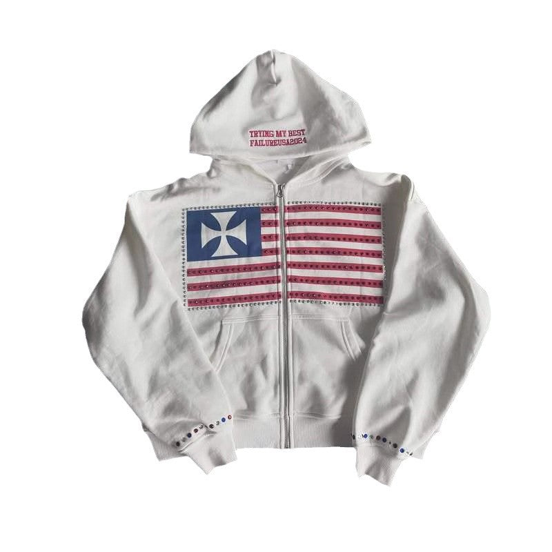 "Freedom & Beauty" Letter Appliqué Hoodie