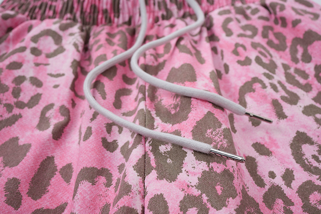 YAVIORA Pink Leopard Print Faux Two-Piece Pants