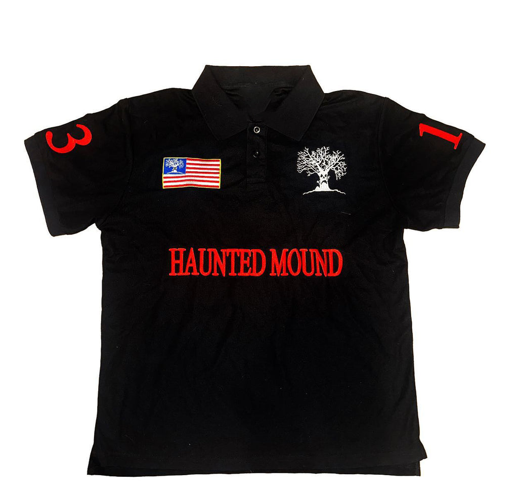 Fully embroidered Halloween pumpkin-head polo shirt