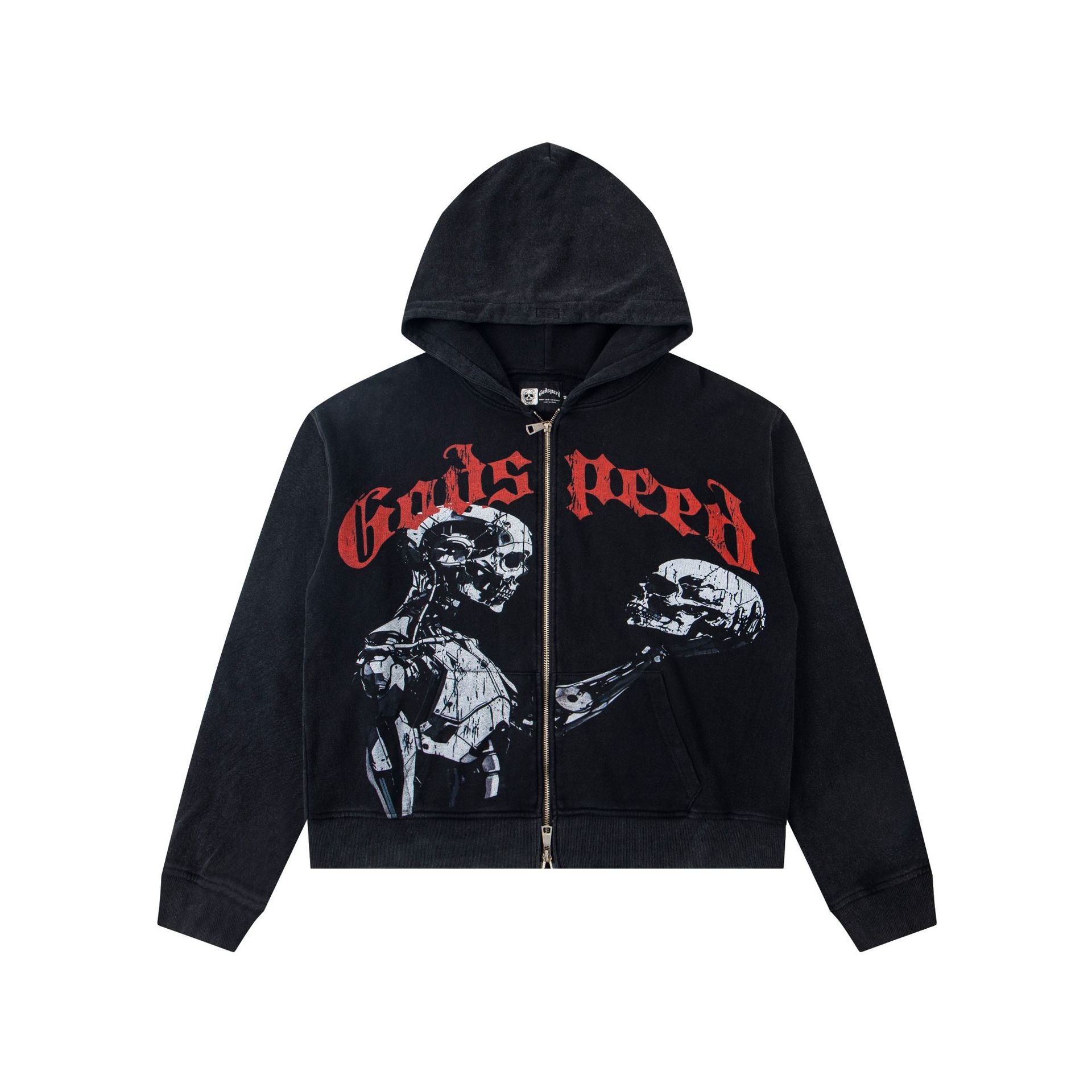 Vintage-Washed Pure Cotton Hip-Hop/Streetwear Hoodie with Print