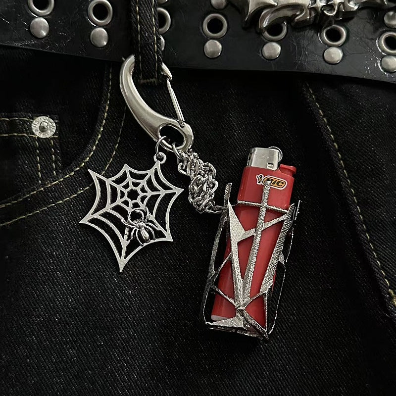 Gothic Spider Web Pentagram Cube Keychain