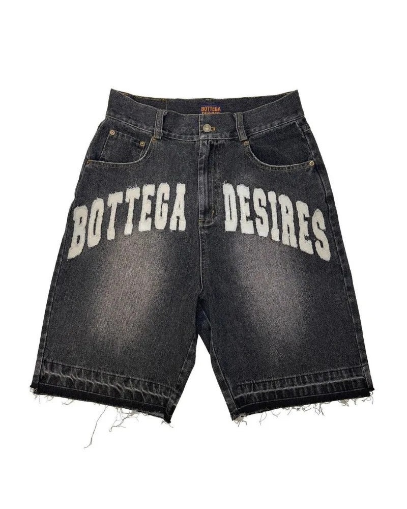 Camouflage Distressed Denim Cargo Shorts