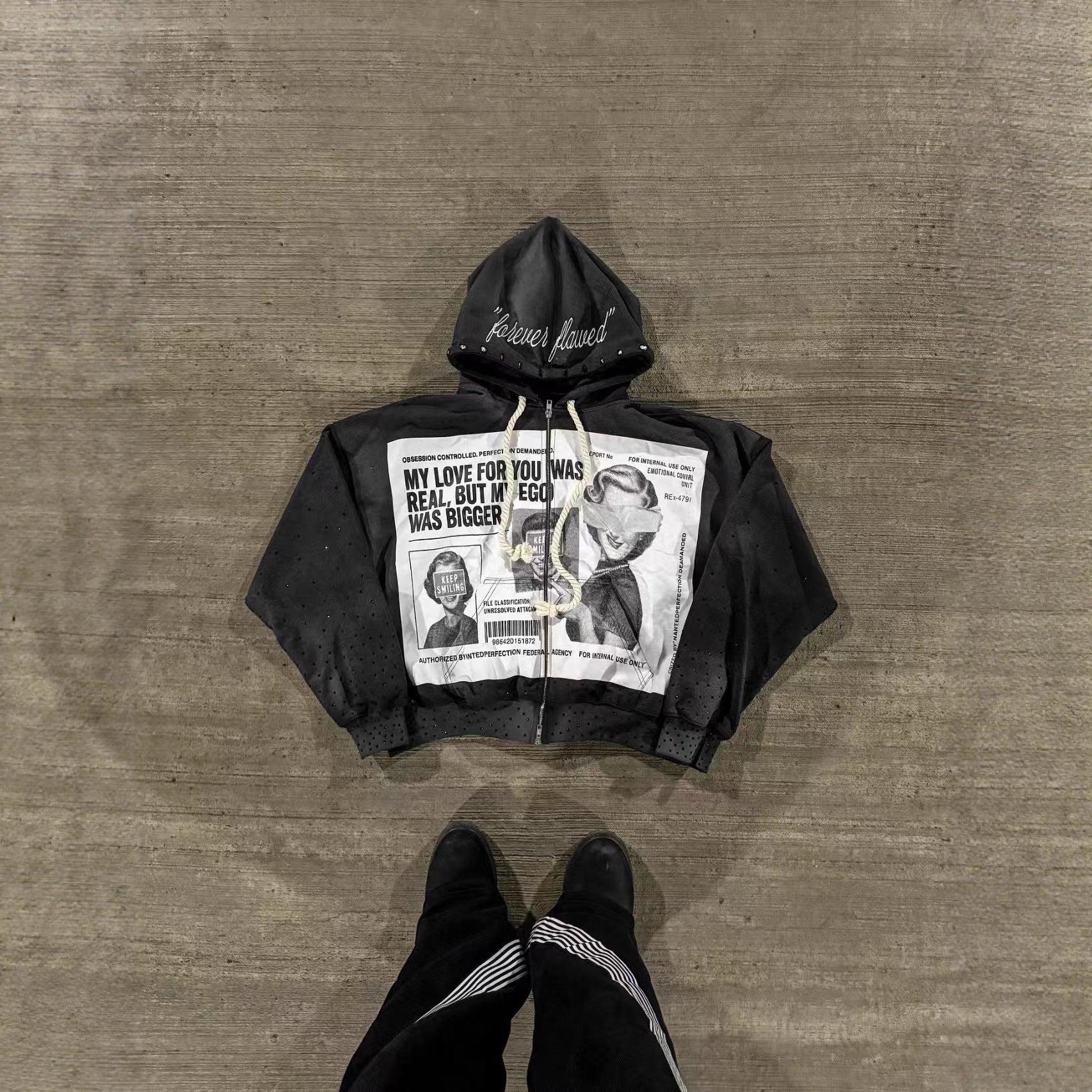 Y2K Newspaper Portrait Print Hoodie Sweatpants