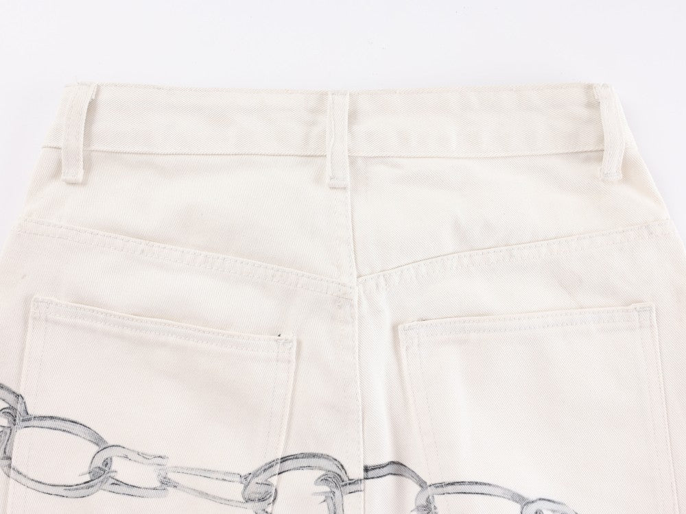 YAVIORA Red Cross Chain Wide Denim Pants